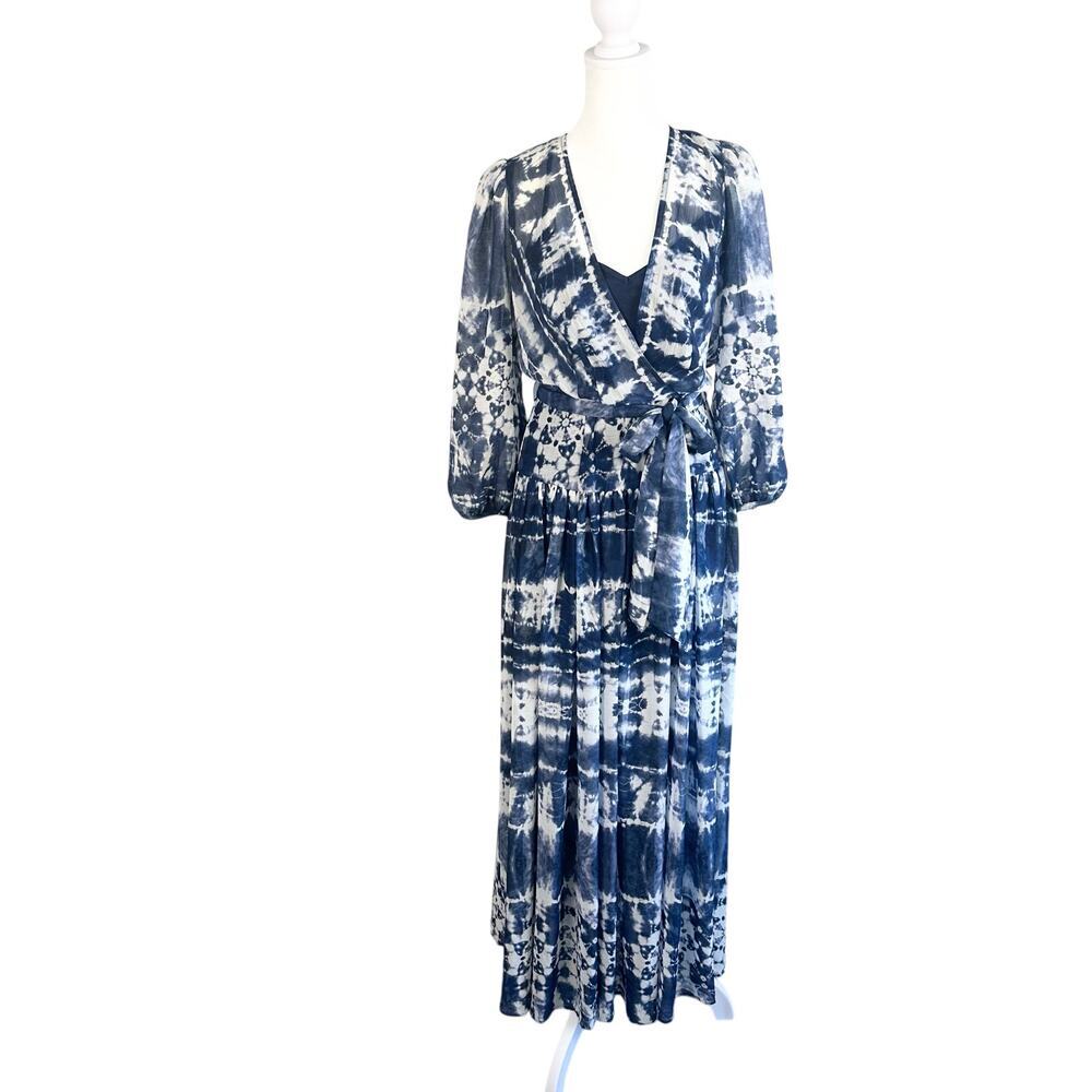 Calvin Klein Tie-Dyed Wrap Maxi Dress Size 2 Blue White Boho Hippie - Picture 5 of 10